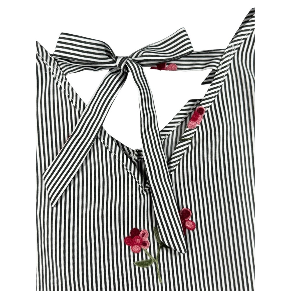 Girl Evolution Striped Embroidered Bell Sleeve Blouse Women's Small Tie Back Top - Picture 4 of 11